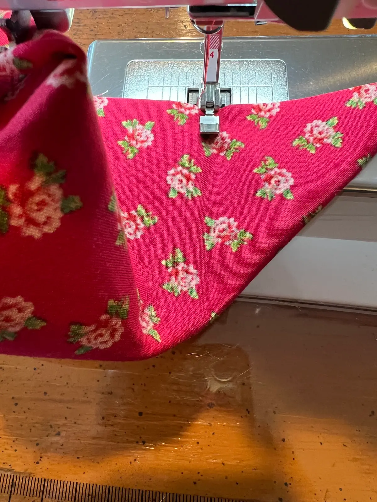 Sewing the side seams on the fabric box