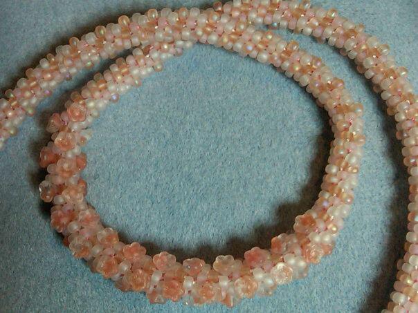 Peaches and Cream Flower Kumihimo Necklace