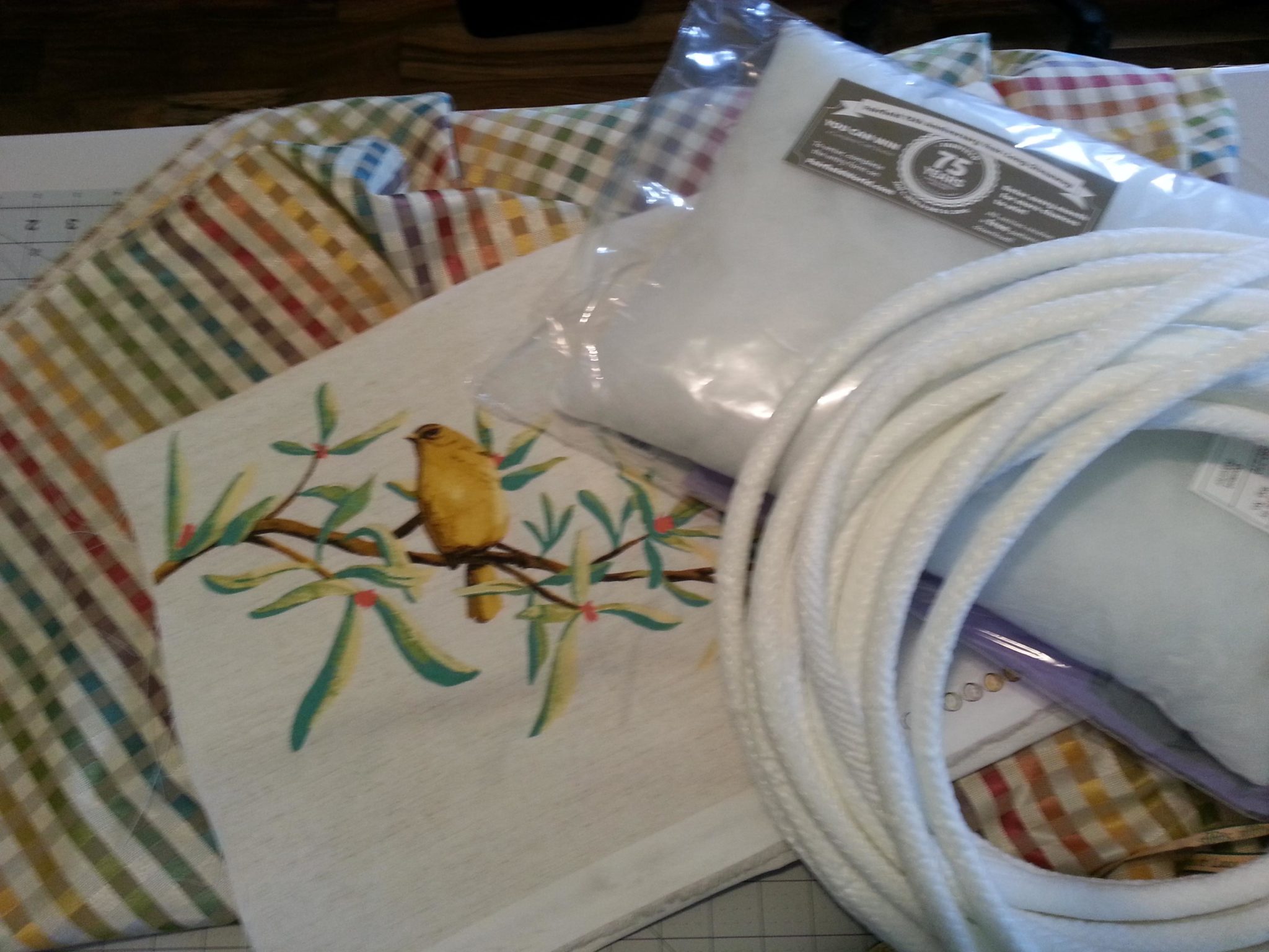 Gathering materials to make a decorator pillow at home