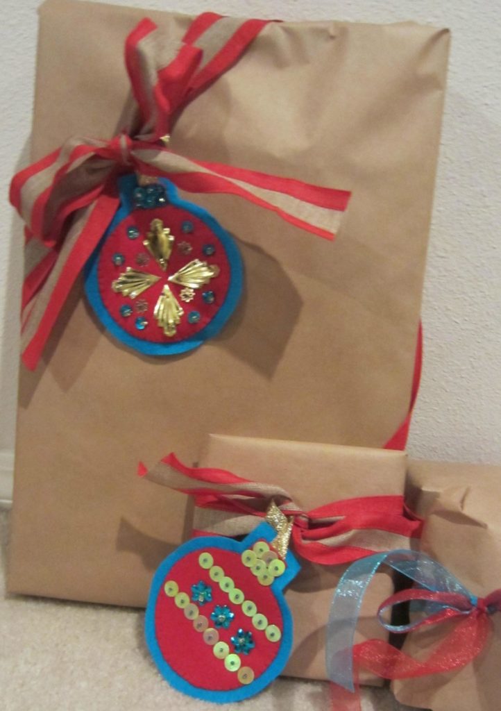 Retro ornaments decorate a package