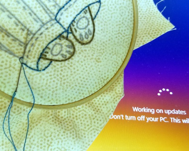 Beginning to stitch out the pattern for the embroidered forest friends