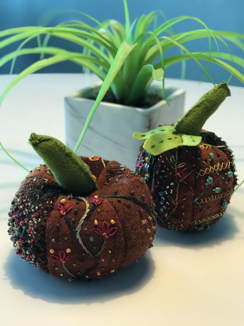 Crazy embroidered pumpkins half size