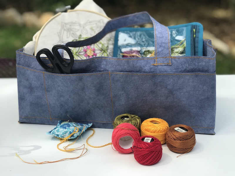 Finished project tote with embroidery