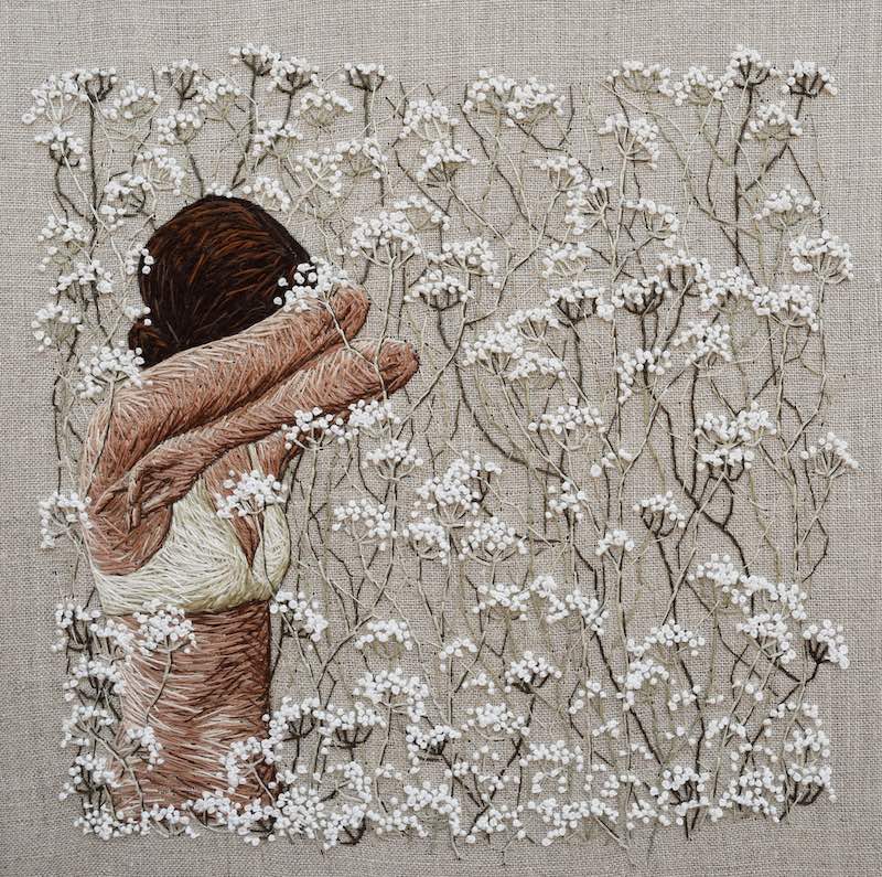 Even Now . . . Even Sleeping embroidery art