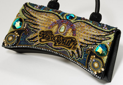 Close up of Aerosmith beaded bag