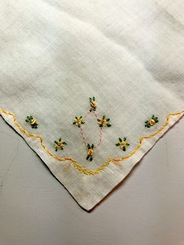 Vintage handkerchief with embroidered flowers