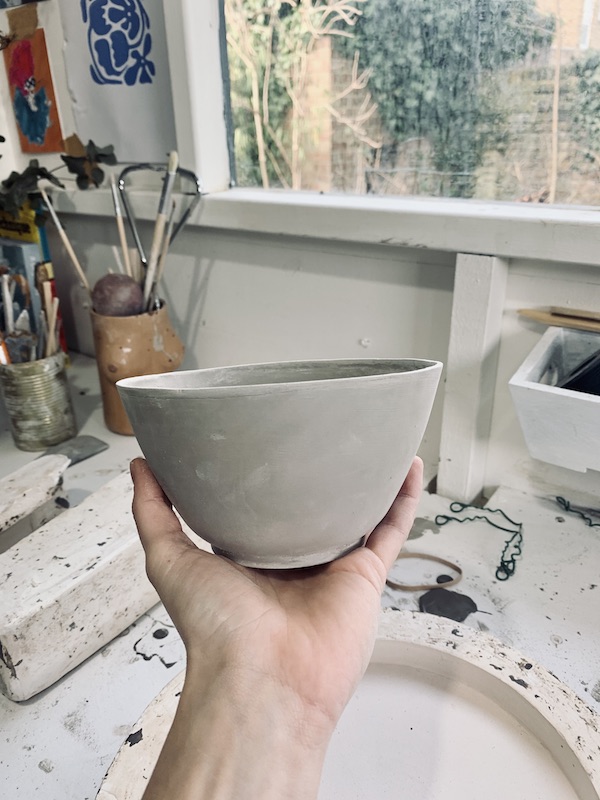 Glazed bowl ready for firing