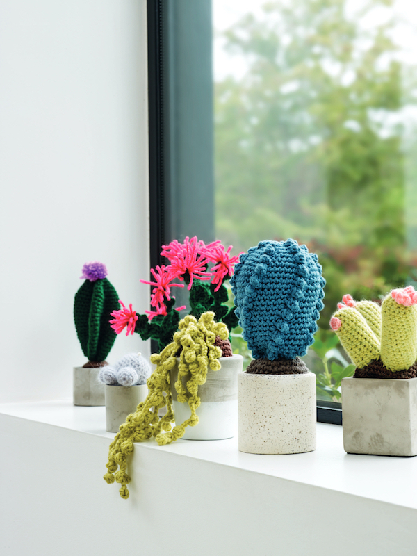 Crochet cactus on a windowsill