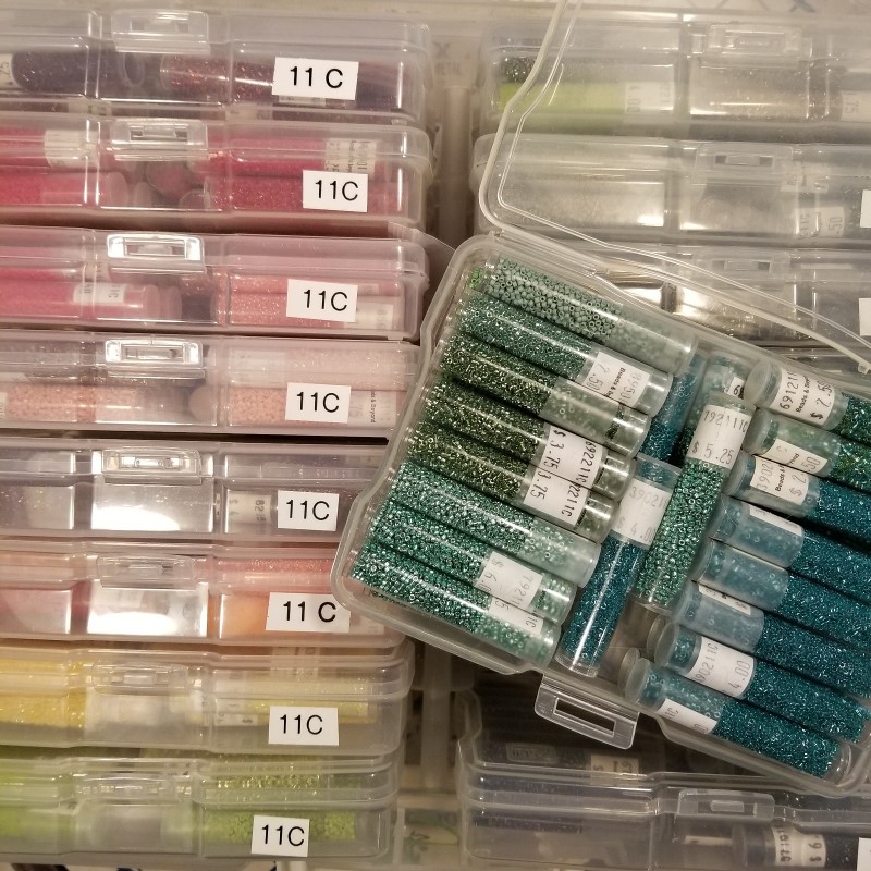 Seed Beads in Labeled Photo Cases