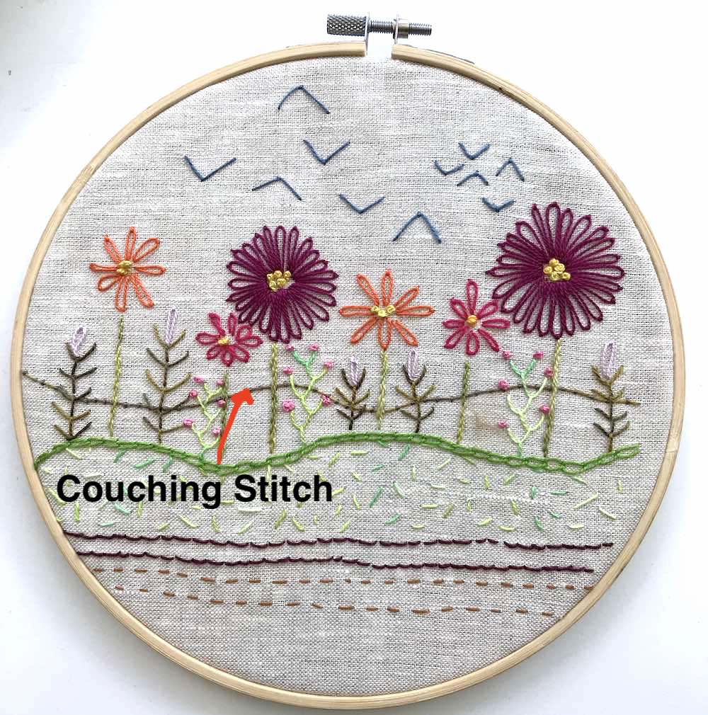 10 embroidery stitches couching stitch