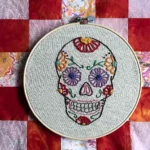 Sugar Skull Embroidery on quilt block