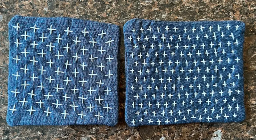 Sashiko hitomezashi coasters finished 2