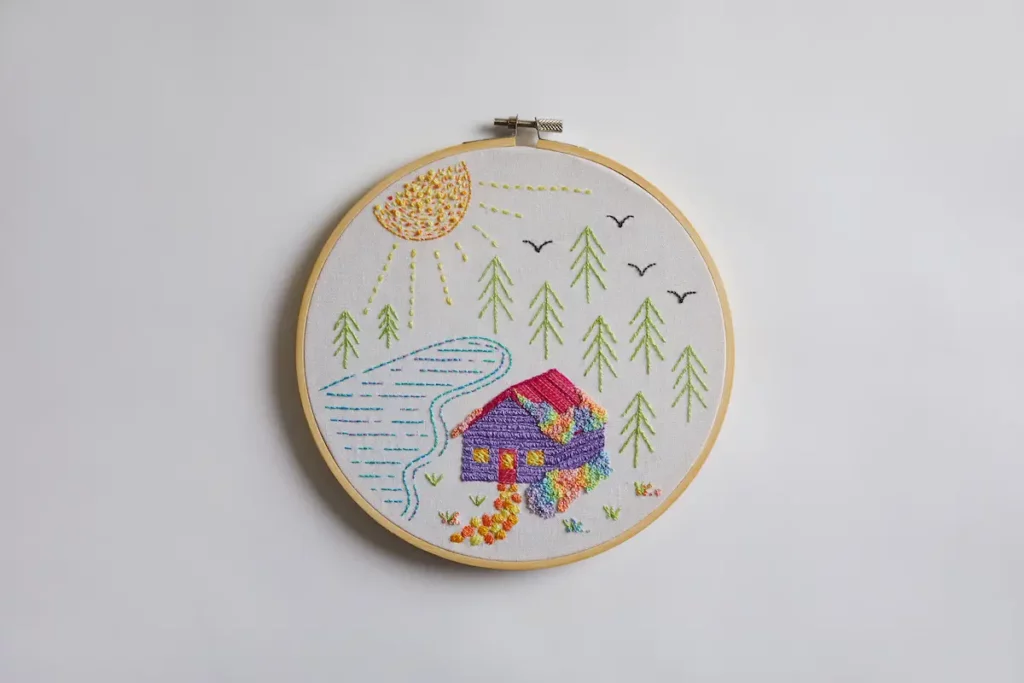 House and tree embroidery