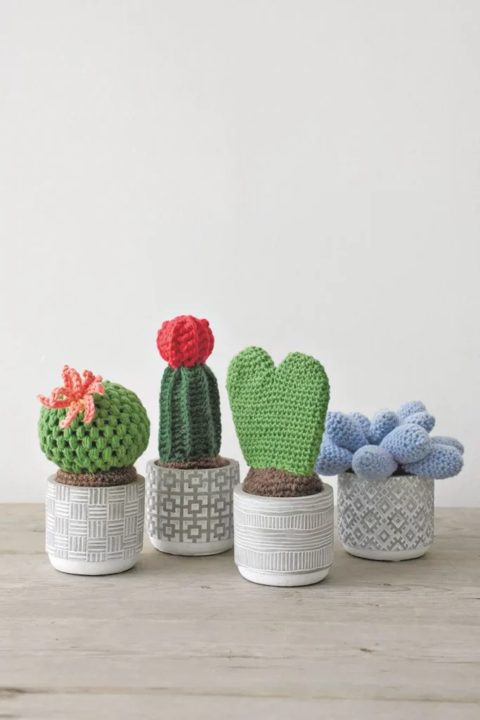 Crocheted set of cacti