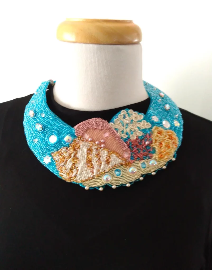 Oceans bead embroidery necklace