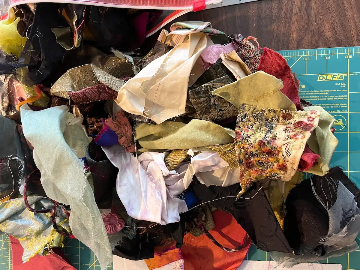 Pile of silk and velvet scraps