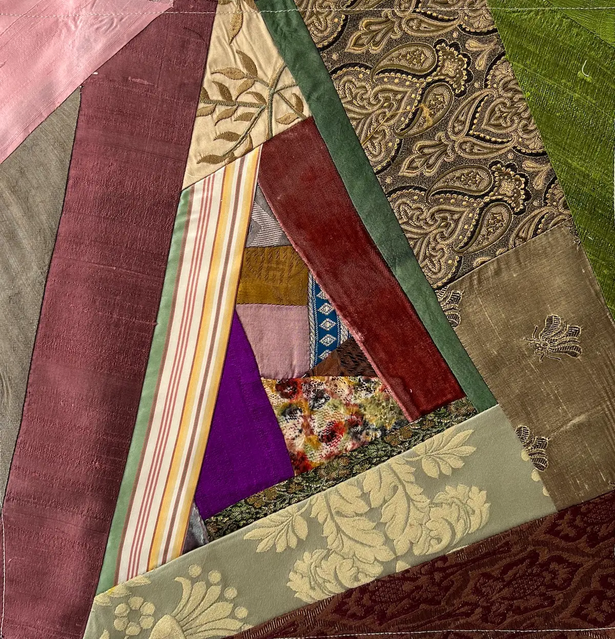 The crazy quilt block is all pieced and now ready for some hand stitching