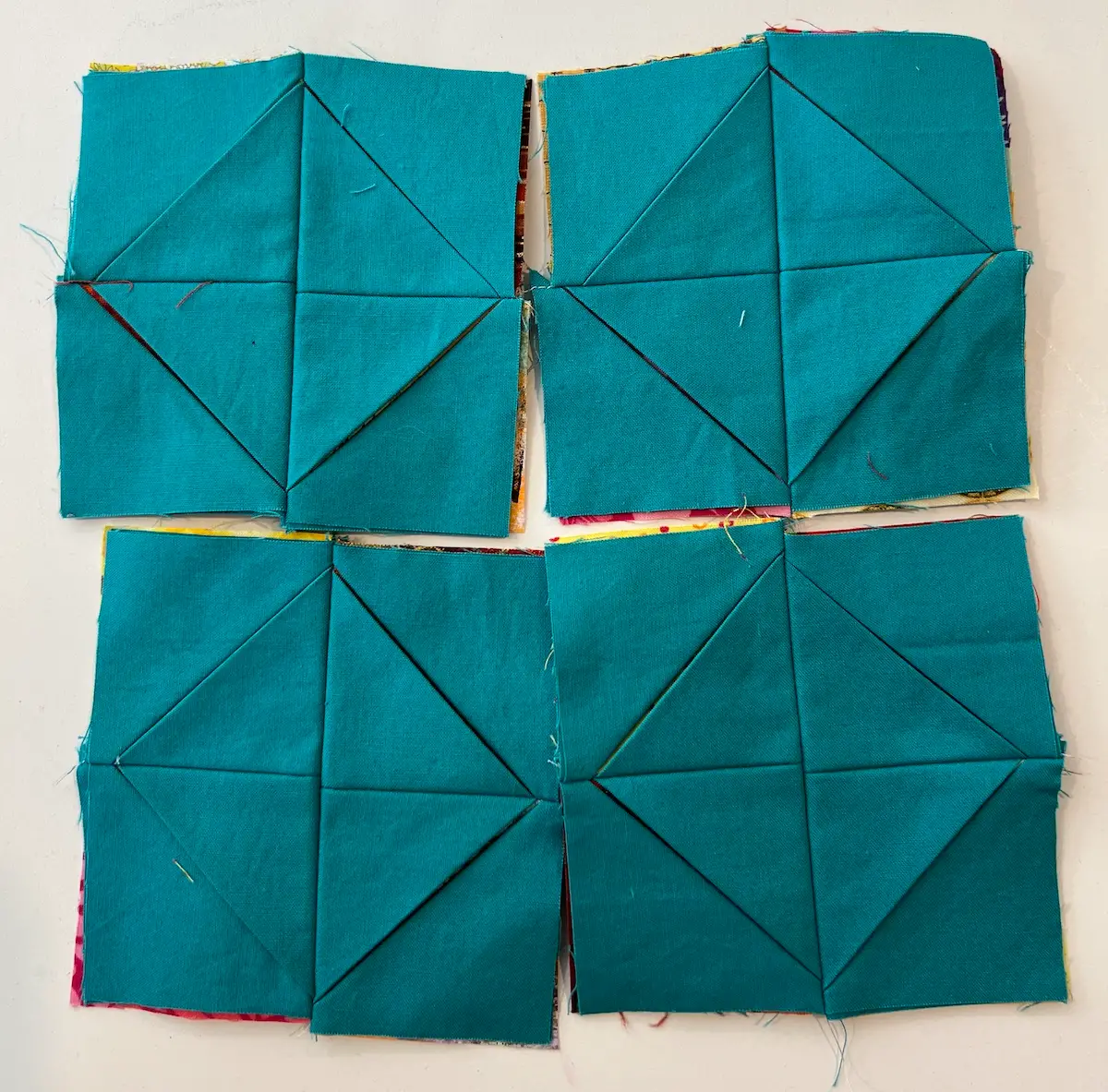 Easy Cathedral window quilt four patches complete and pressed
