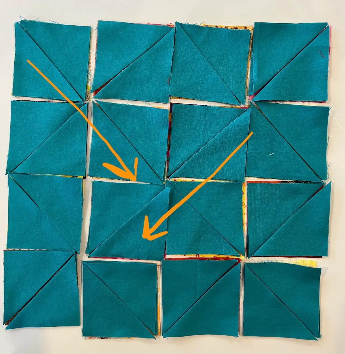 Easy Cathedral window quilt place the triangles so they form diagonals