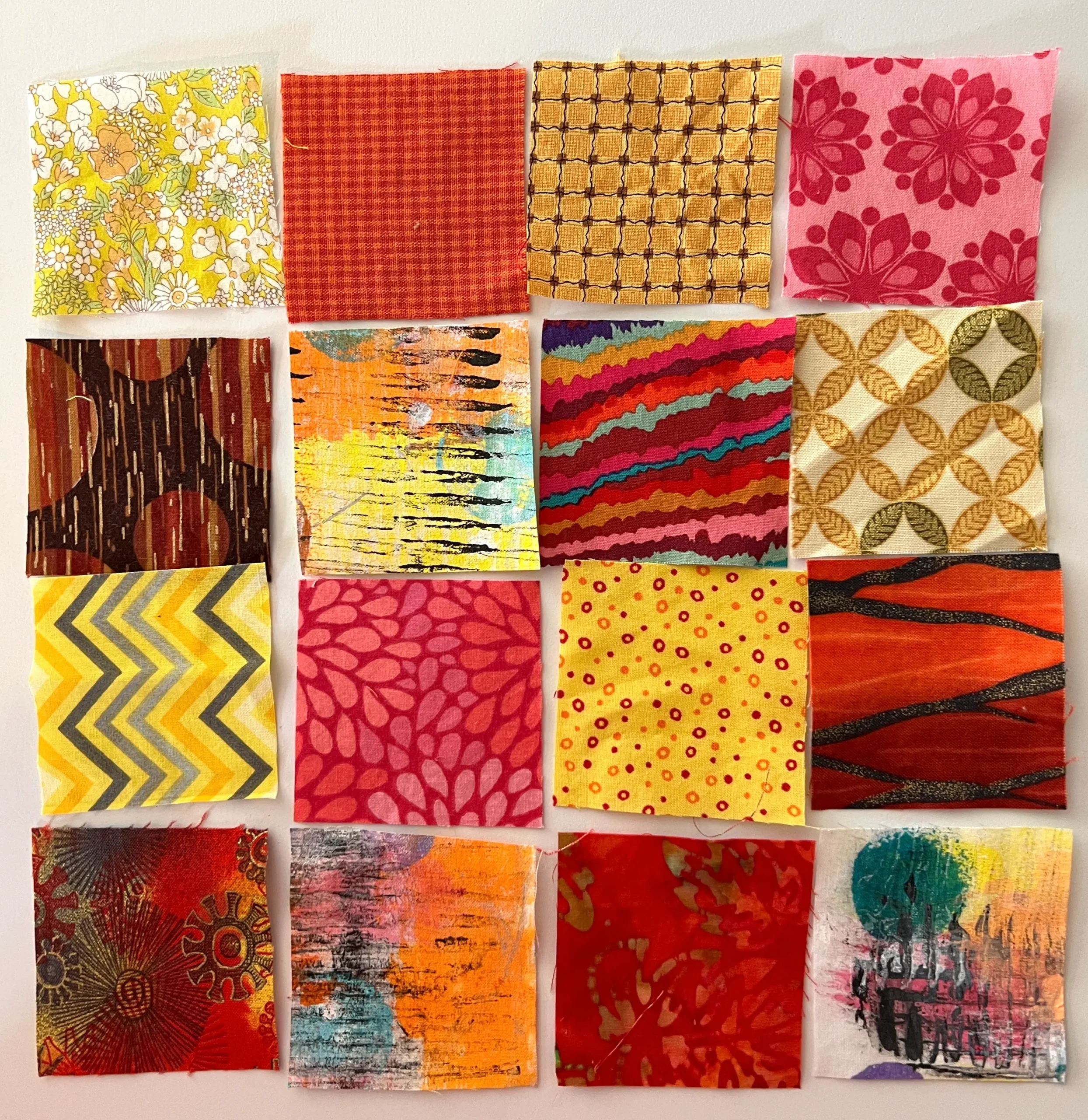 Easy cathedral window quilt laying out the windows