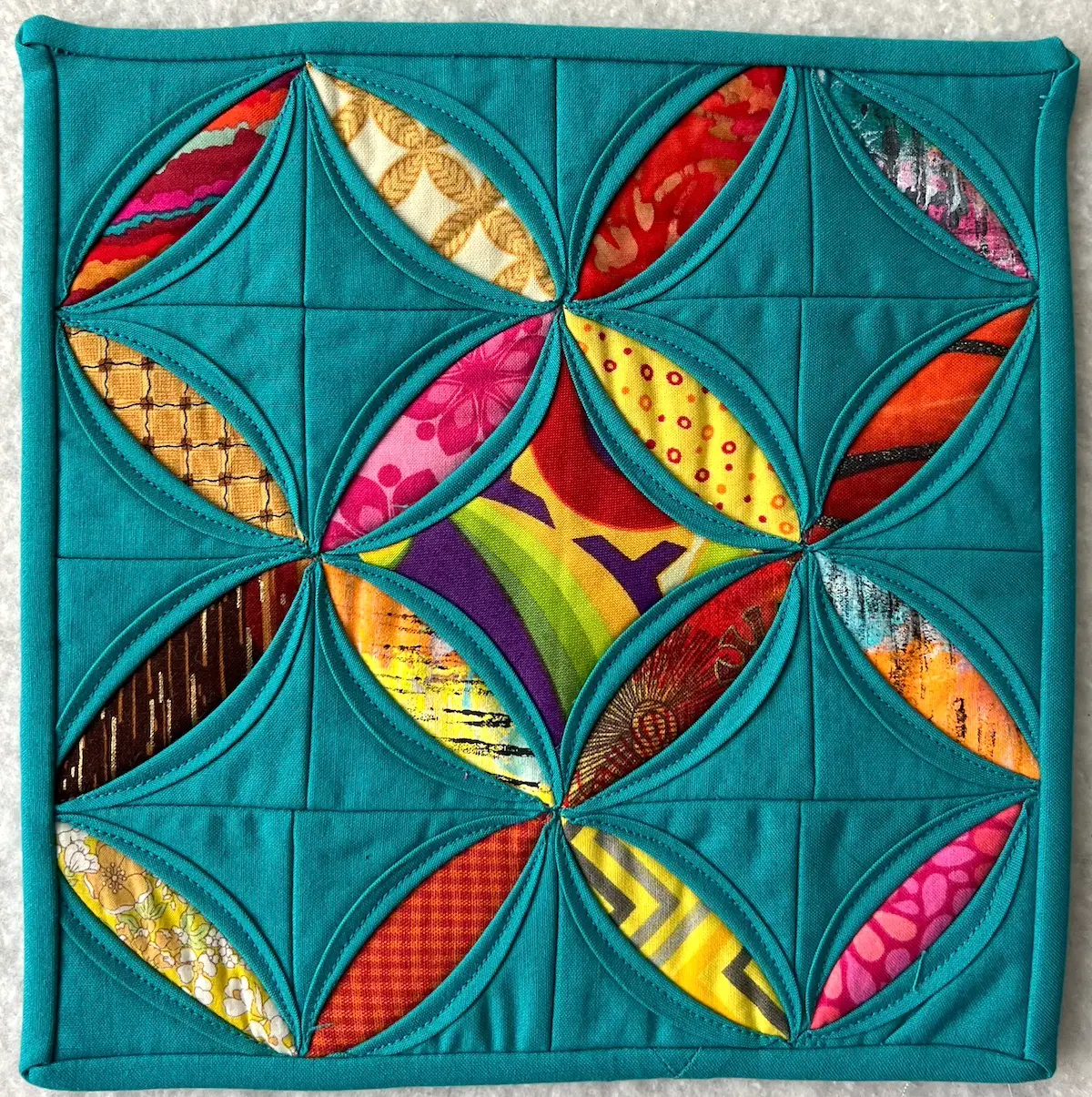 Finished easy Cathedral Window quilt sample