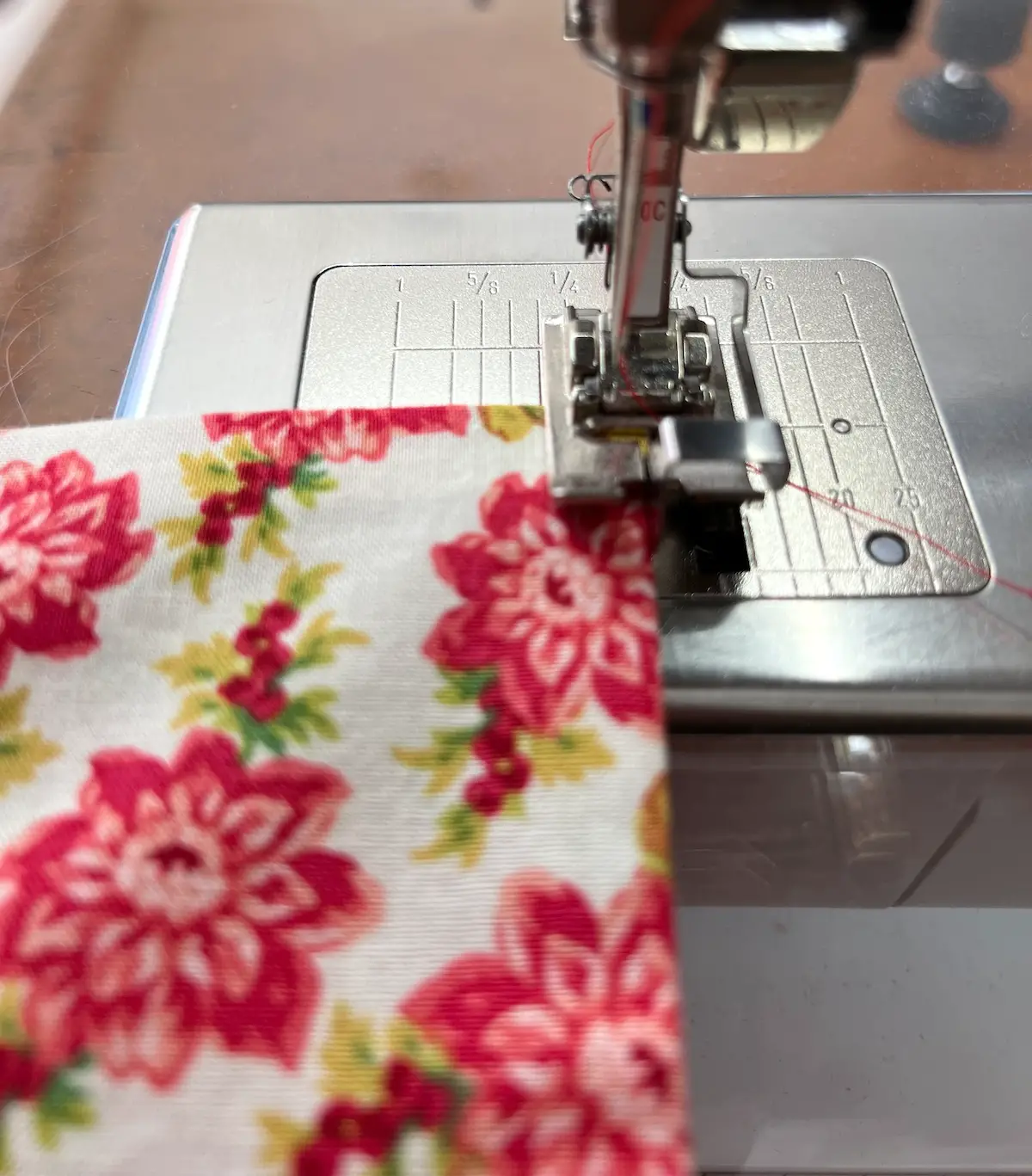 Topstitch along the edge of the reversible napkin