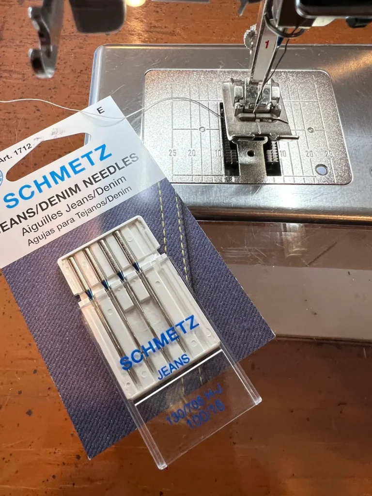 Use a jeans needle for stitching a rope basket