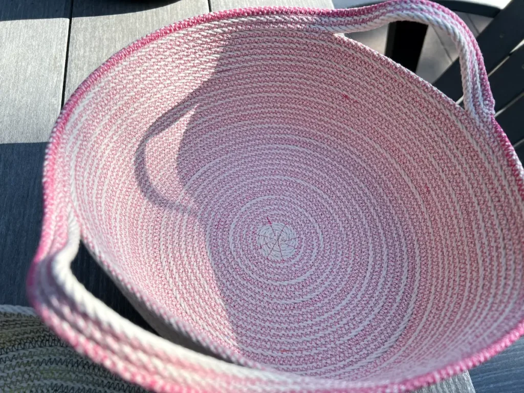 Pink rope basket with handles finished