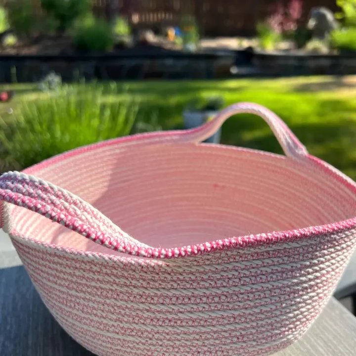Pink rope basket with handles finished
