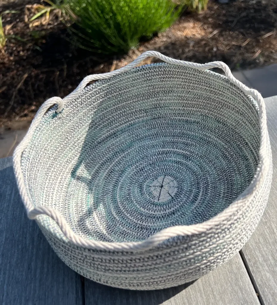 Showing the inside detail for the rope basket with the wavy edge