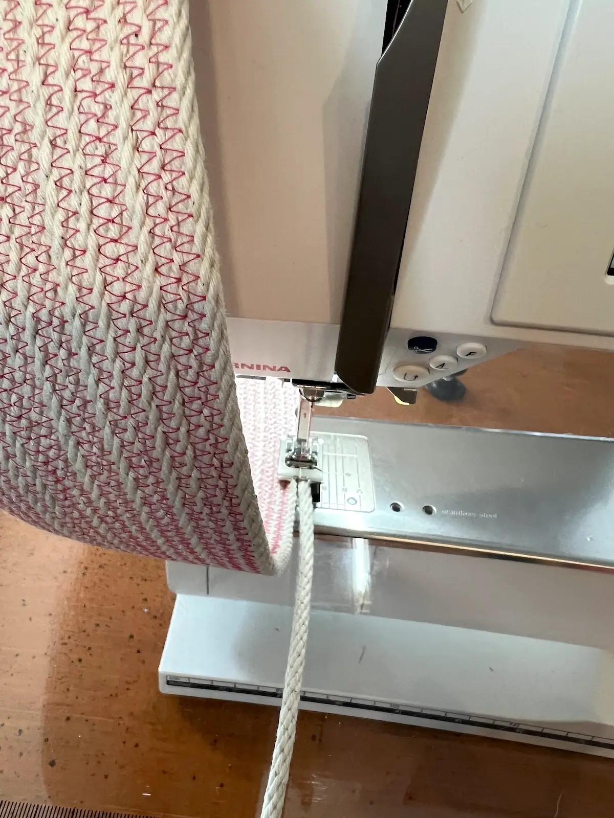 Keep stitching until the sides of the pink basket are as high as you'd like them