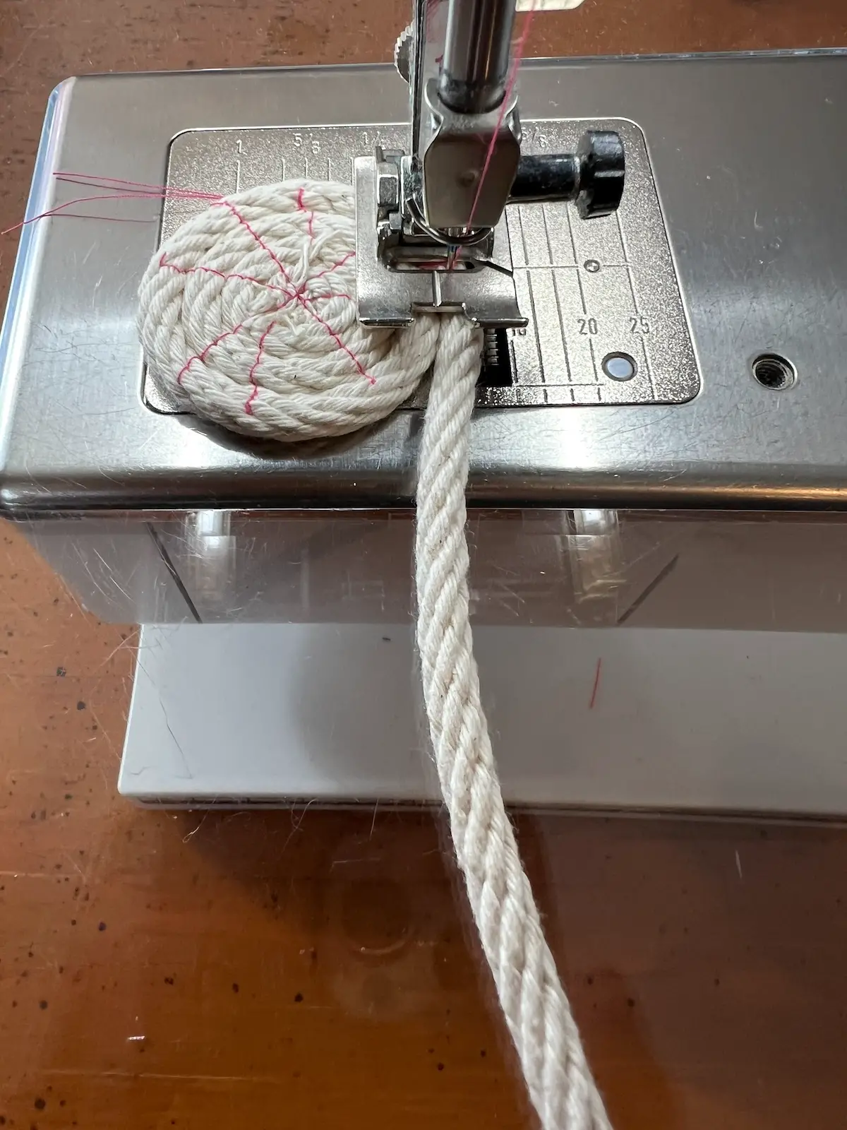 Beginning the start for the pink rope basket