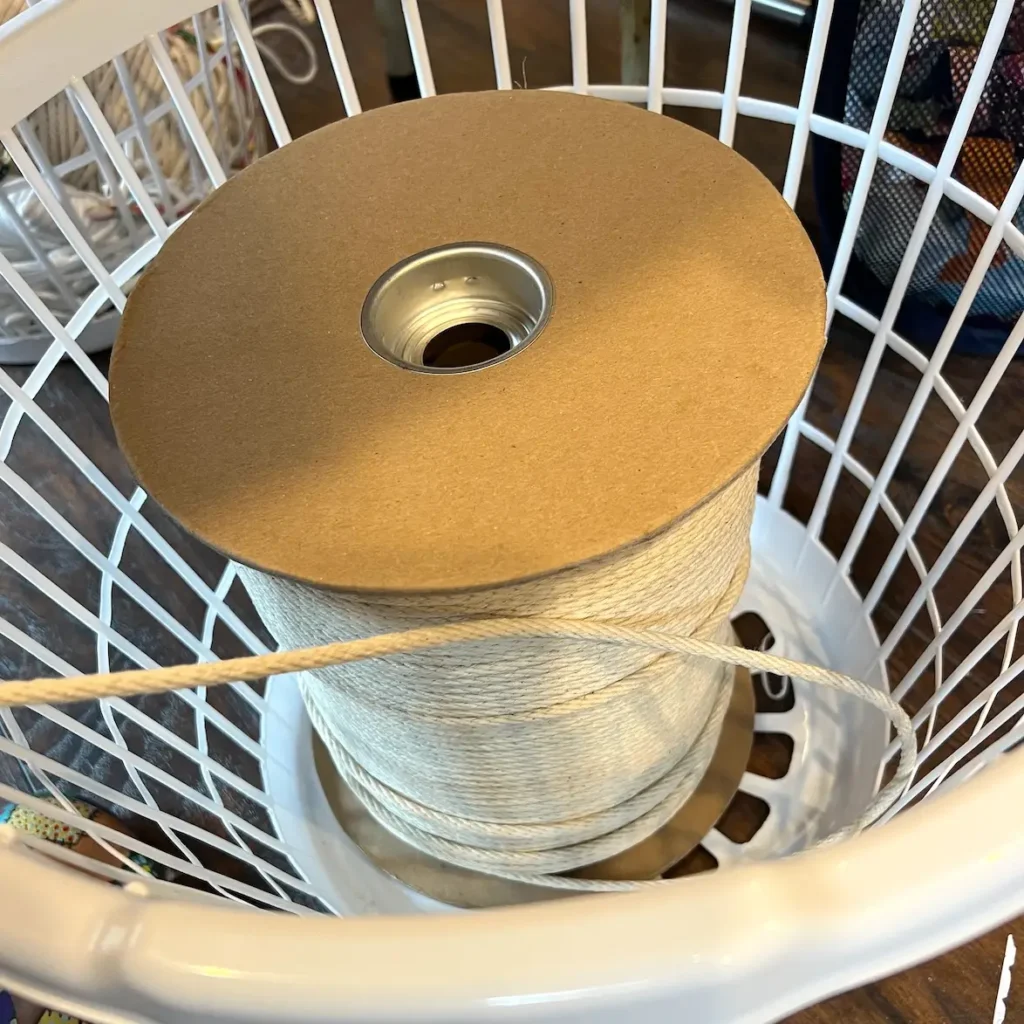 TIP keep the rope spool in a basket so that it doesn't roll around on your floor