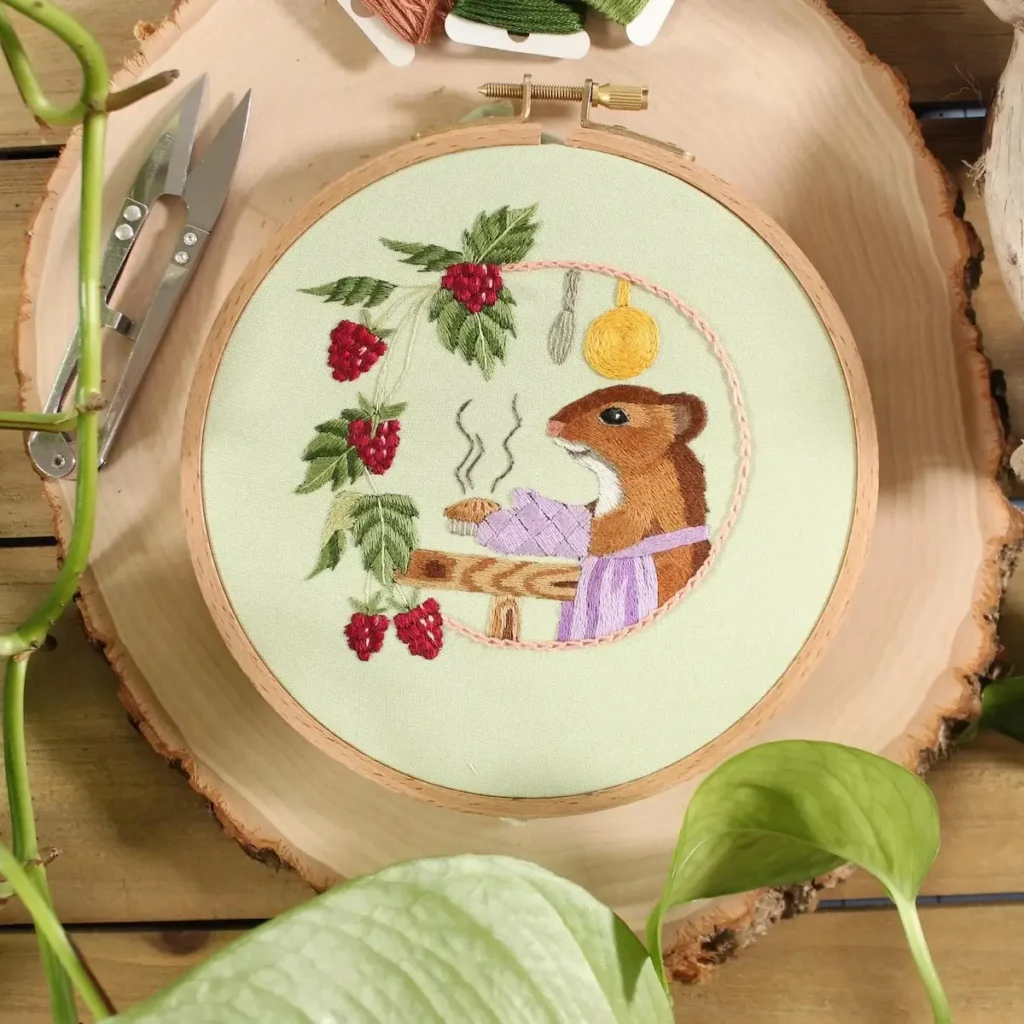 Baking Mouse embroidery stitched by Amanda Fox