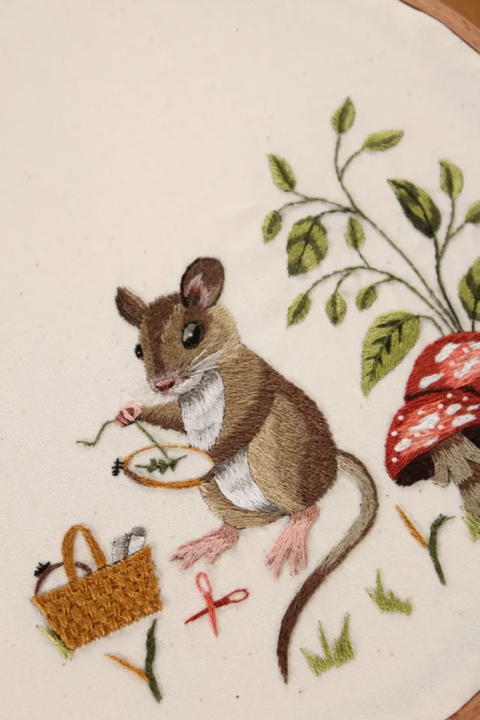 Embroidering Mouse stitched by Amanda Fox