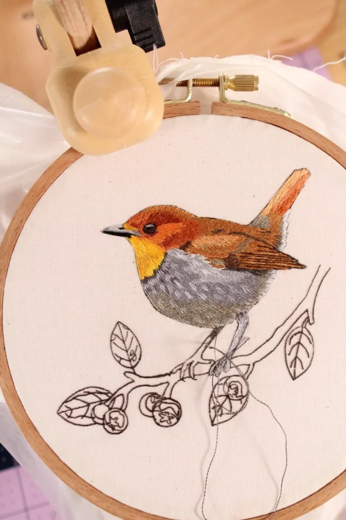 Robin embroidery stitched by Amanda Fox