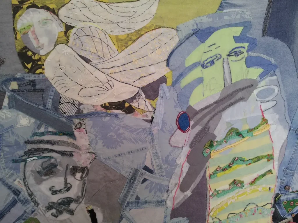 Detail 2 of Saint Jude fiber art by Anne Smith