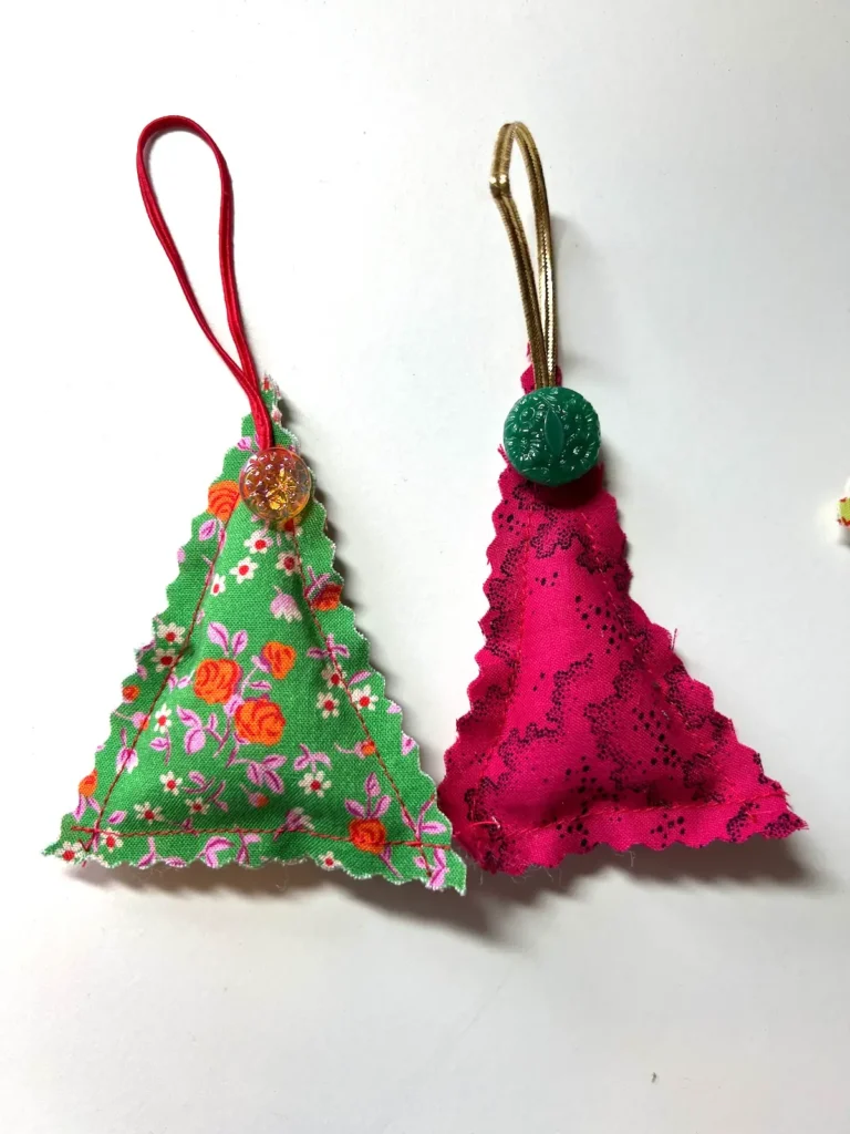Red and green scrappy Christmas ornaments