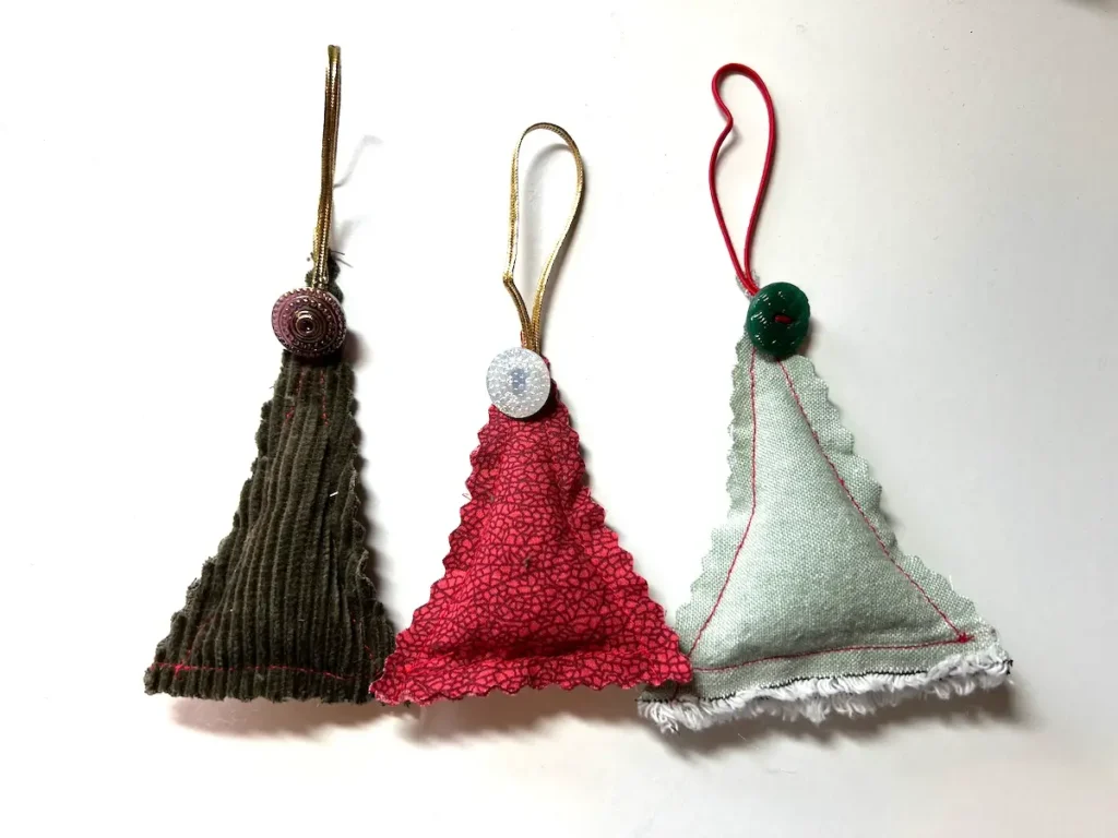 Green, red and light green scrappy Christmas ornaments