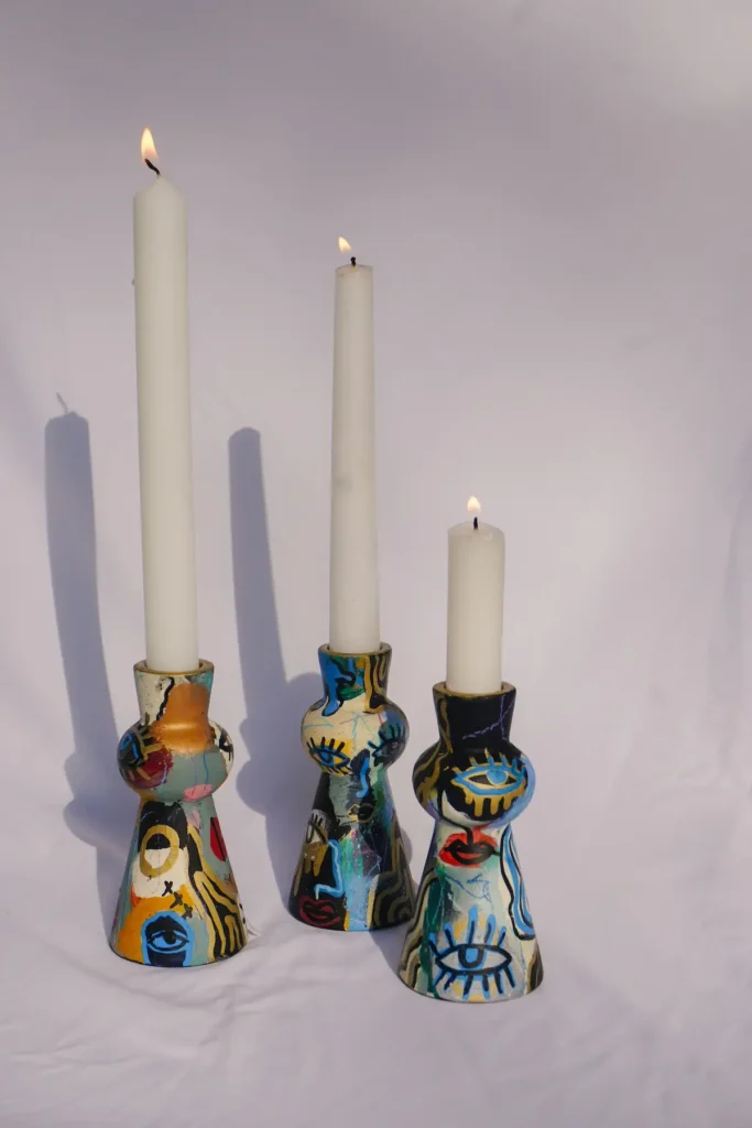 Candlesticks painted by Shira Coward Kelly