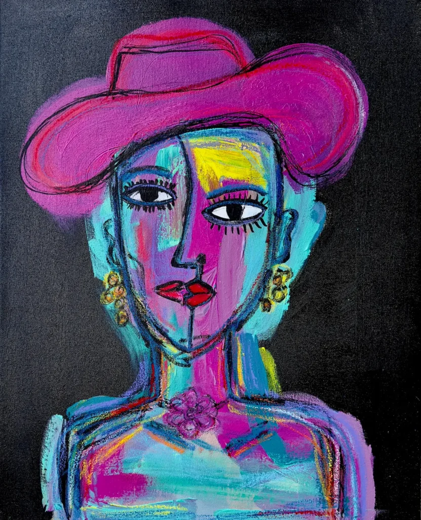 Lady in a pink hat painting by Shira Coward Kelly