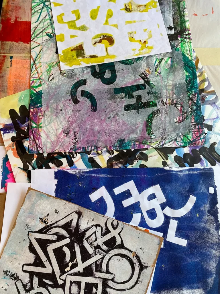 A variety of fabrics with letters by e bond