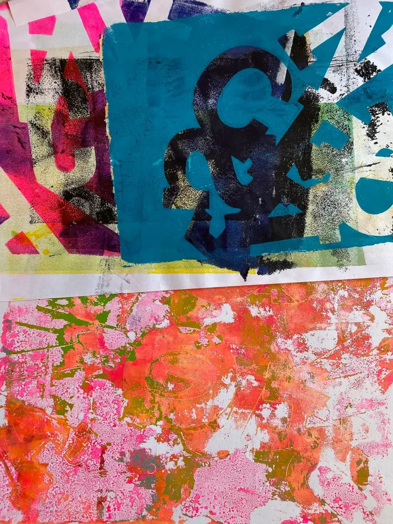 Printed fabrics on gelli plates by e bond