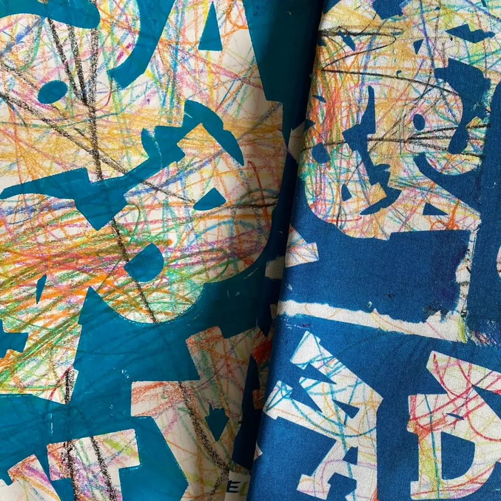 Scribble under painting on fabric by e bond