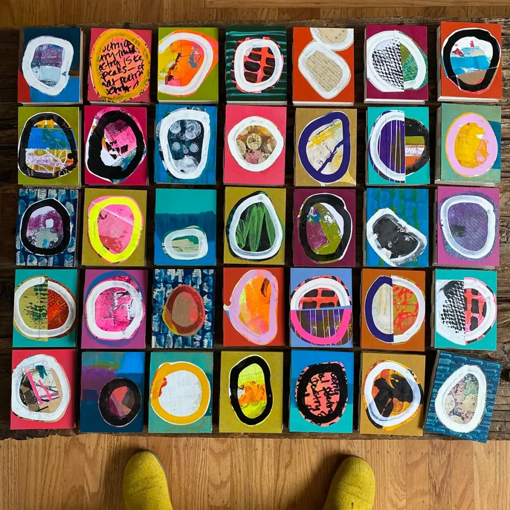 Set of framed and painted circles by e bond