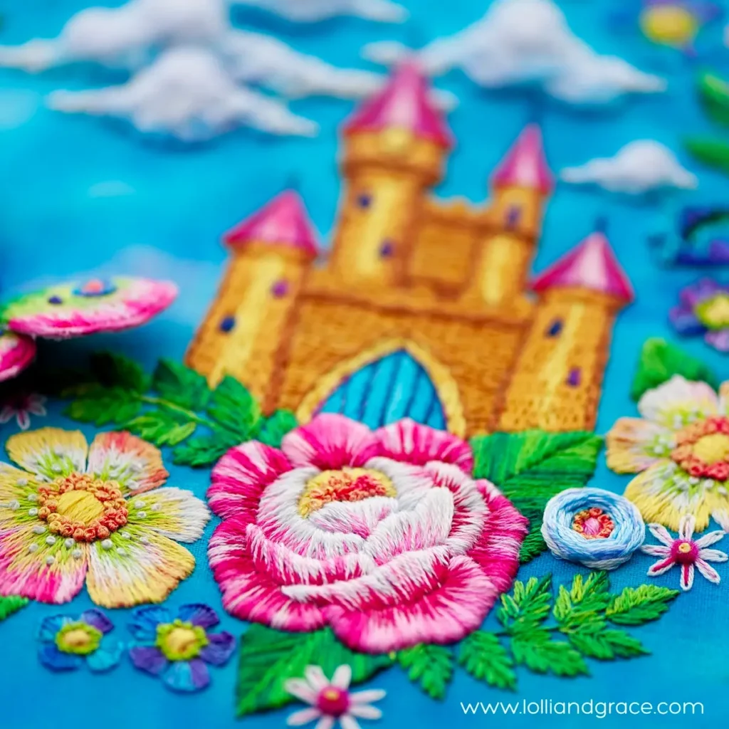 Castle embroidery by Anne Oliver