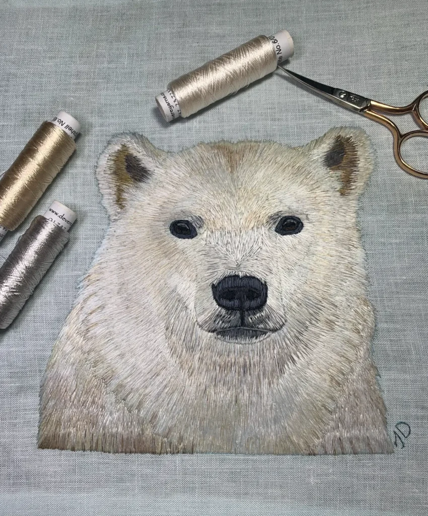 Polar bear embroidery by Jessica Devin