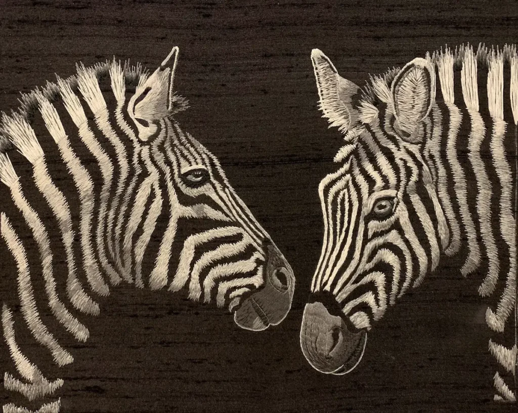 Zebra embroidery by Jessica Devin