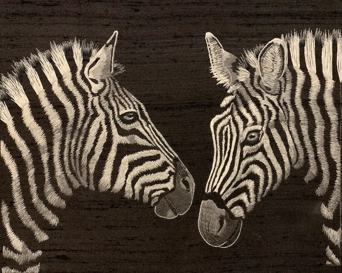 Zebra embroidery by Jessica Devin