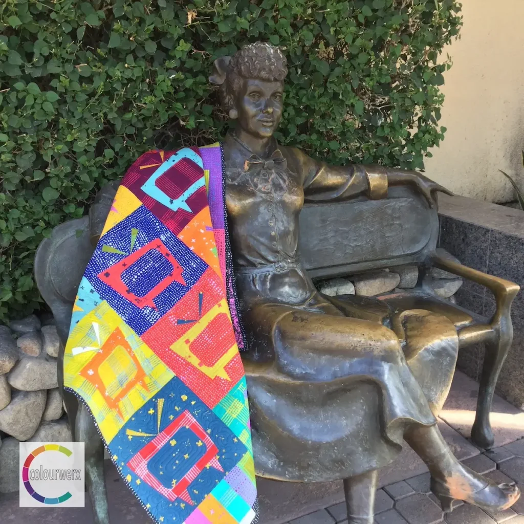 ModTV quilt with Lucille Ball statue quilt by Linda Sullivan